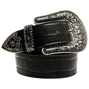 Shyanne Women’s Black Leather Belt with Black Buckle Size Large Rhinestone